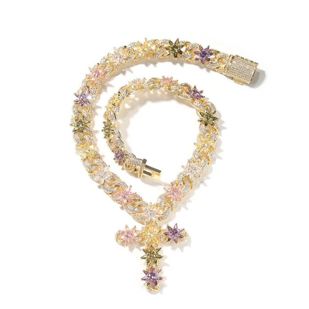 Colorful Flower necklace 18inch gold - Picture 3 of 5